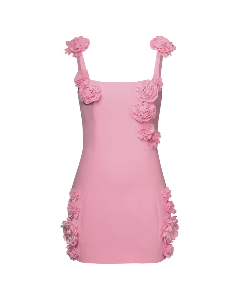 JW PEI Women's Elaina Pink Rosette Applique Mini Dress-Pink