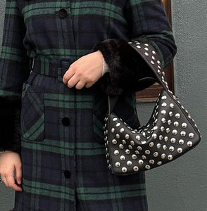 Studded Purses Y2k Shoulder Bag 90s Punk Women Small Shouder Purse Vegan Leather Designer Handbags Streetwear 2000s (Black,One Size)