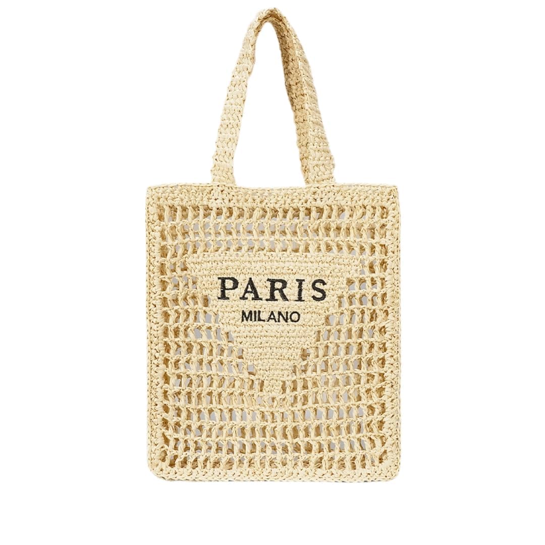 ABHONOR Hollow Crochet Woven Handbag Straw Woven Bag Straw Mesh Tote Bag For Women Woven Beach Shoulder Bag Pool Beach Bags (Beige)