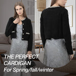 Load image into Gallery viewer, URBAN REVIVO Womens Cropped Cardigan Sweaters Open Front Casual Long Sleeve Knit Pearl Button Down Crew Neck Jacket 2025 Black, Medium
