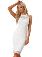 Load image into Gallery viewer, Allegra K Halter Formal Dress for Women's Sleeveless Bodycon Wedding Guest Cocktail Lace Sheath Dress Medium White
