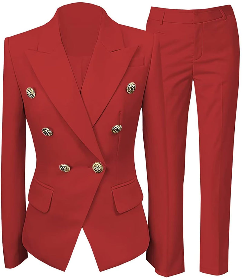 Womens Suit Long Sleeve Shawl Lapel Suit Blazers Jackets with Pants Suits for Women Casual and Work Office Red