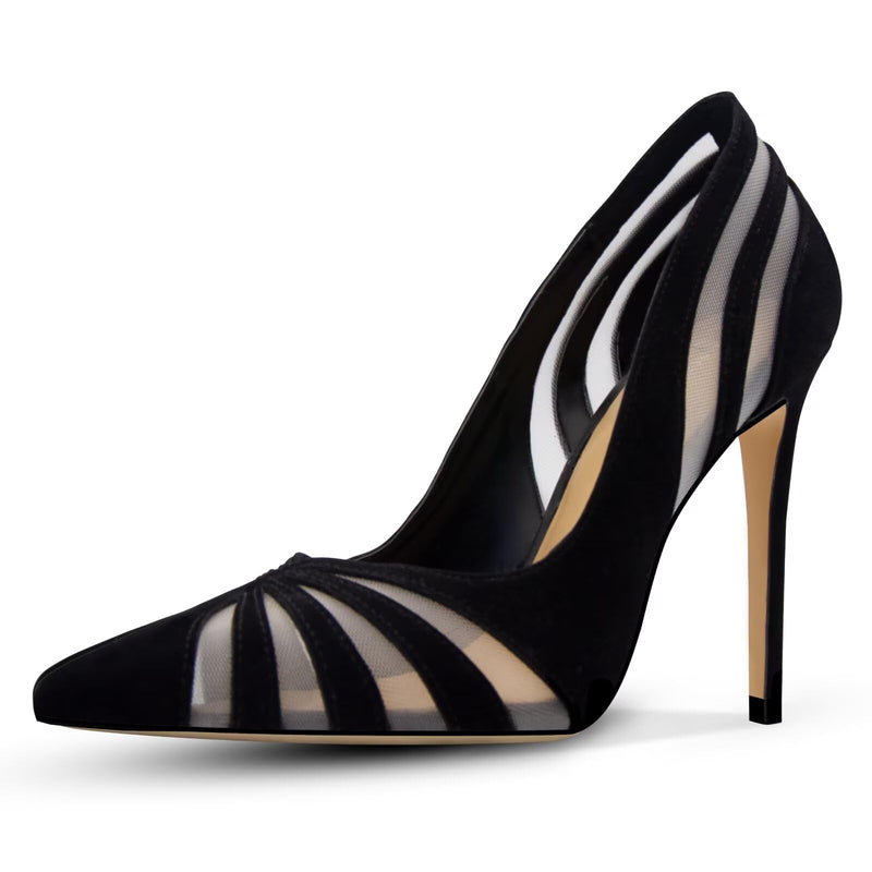 HOCHFART Women's Stiletto Heels Pumps Sexy Mesh Closed Pointed Toe 4.3 Inch High Heels Pumps for Office Work Daily, Size 10, Black