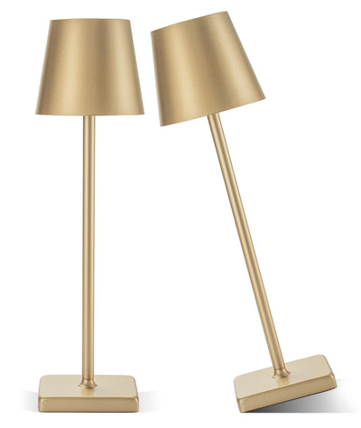 HASUN 2 Pack Rechargeable Table Lamp, LED Cordless Desk Lamp, 5200mAh Battery Operated Table Light, Aluminum Shell, 3 Color Stepless Dimming Up Waterproof for Coffee Table/Indoor/Outdoor (Gold)