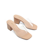 Load image into Gallery viewer, DREAM PAIRS Women&#39;s Square Open Toe Heels Sandals Low Block Chunky Heeled Sandals Slide Sandals Slip on Comfortable Casual Pumps Shoes,Size 8,Nude-Clear,SDHS2432W
