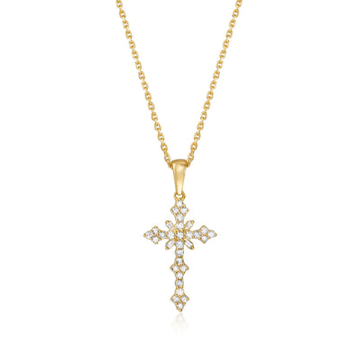 Ross-Simons 0.25 ct. t.w. Diamond Cross Pendant Necklace in 18kt Gold Over Sterling. 18 inches