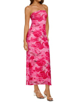 Load image into Gallery viewer, REORIA Women's 2026 Summer Floral Mesh Strapless Midi Dress Backless Beach Wedding Guest Cocktail Party Dresses Pink Floral X-Large
