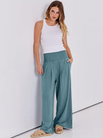 Load image into Gallery viewer, ANRABESS Women Linen Palazzo Pants Summer Boho Wide Leg High Waist Casual Lounge Pant 2025 Beach Travel Vacation Outfits Lake Large
