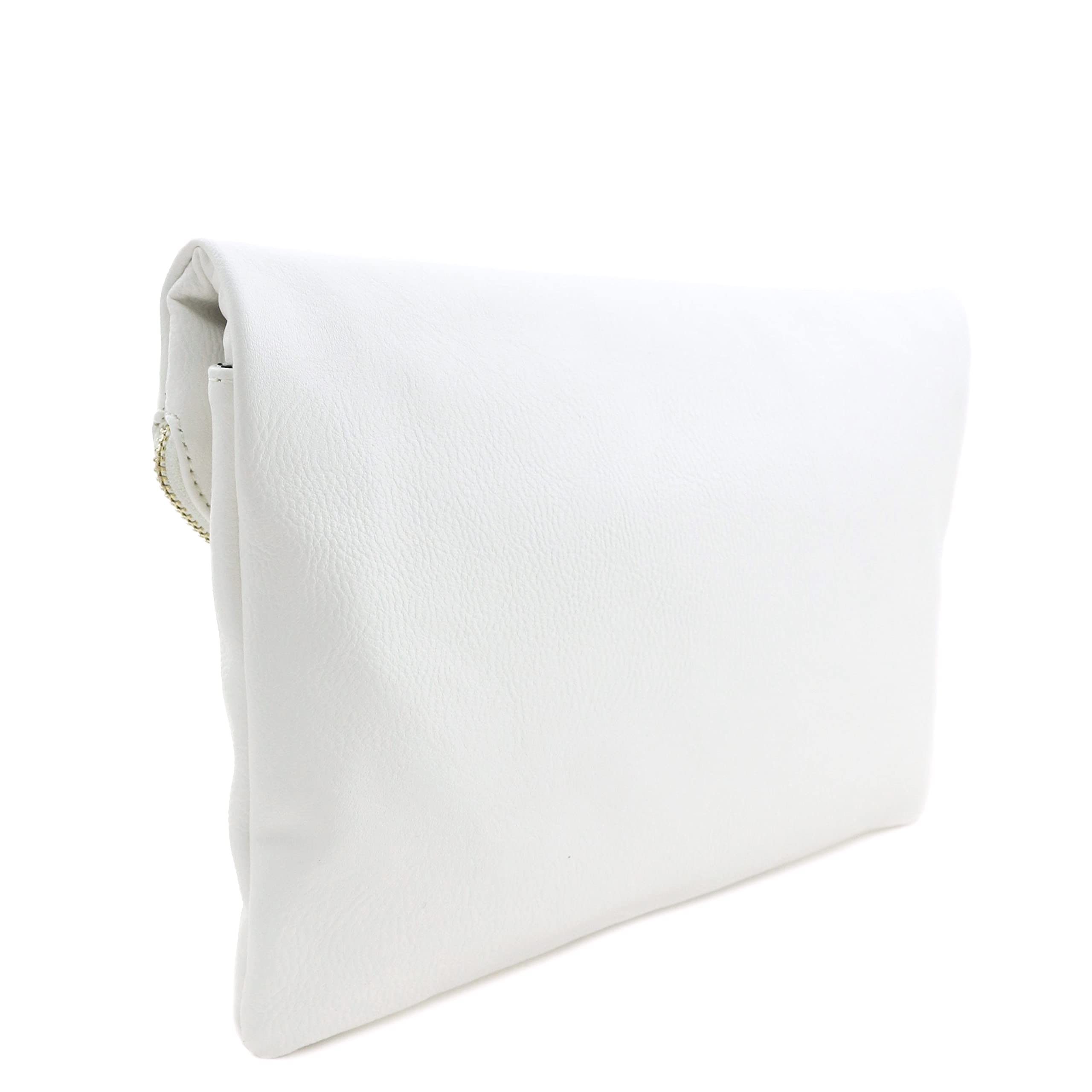 FashionPuzzle X-Large Envelope Clutch Bag with Chain Strap (White)