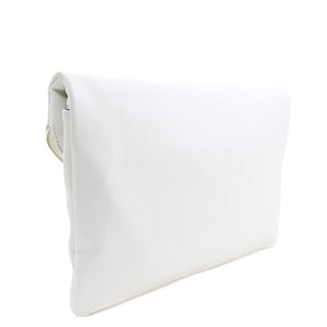 FashionPuzzle X-Large Envelope Clutch Bag with Chain Strap (White)