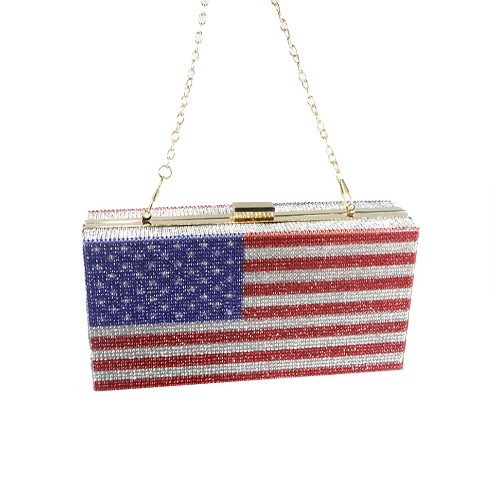 QMLGB Glitter Women Rhinestone Evening Bag Flag Clutch Purse Diamonds Shoulder Handbag for Prom Cocktail Party, Multicolor