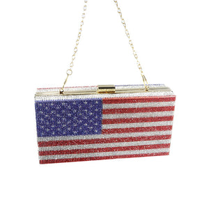 QMLGB Glitter Women Rhinestone Evening Bag Flag Clutch Purse Diamonds Shoulder Handbag for Prom Cocktail Party, Multicolor