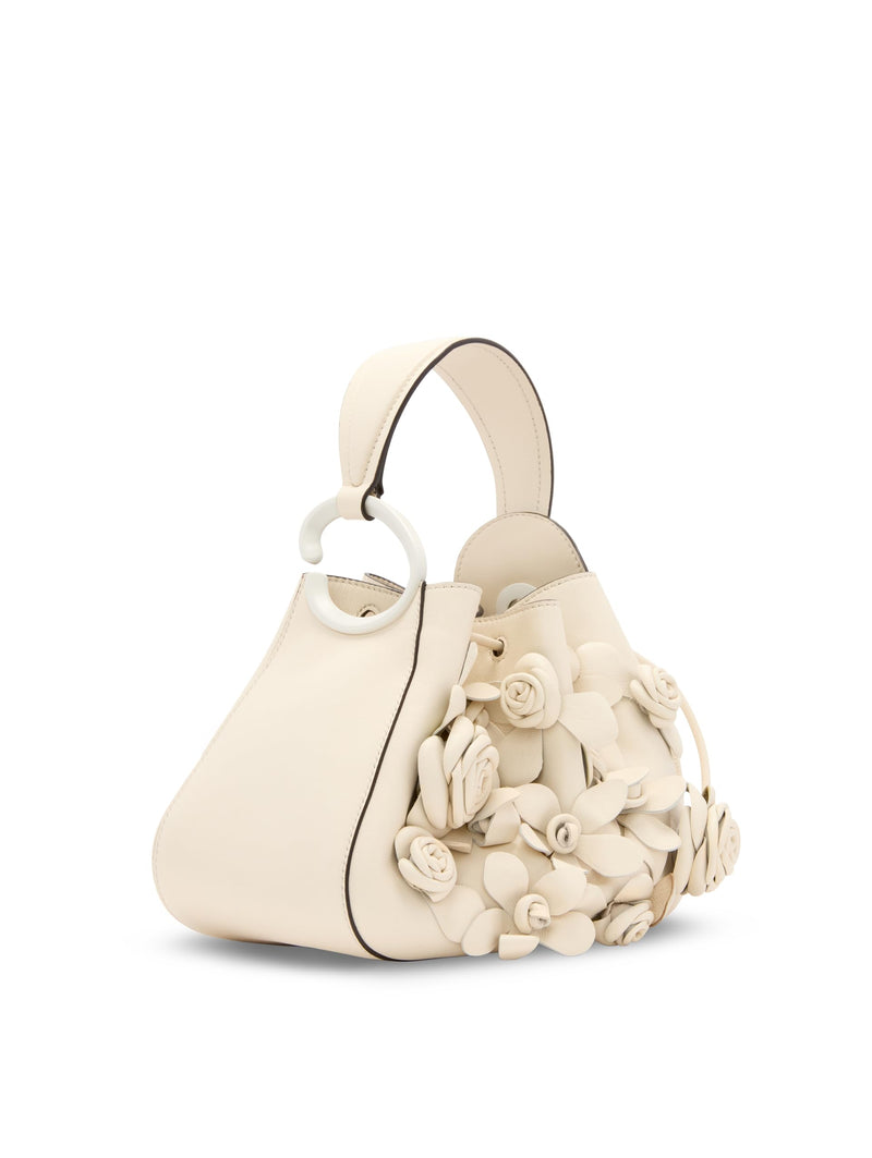 Oscar de la Renta, Floral Applique O Handle Bag, Ivory