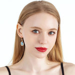 Load image into Gallery viewer, Austrian Crystal Halo Teardrop Hollow Drop Dangle Earrings for Women 14K Rose Gold Plated Hypoallergenic Jewelry (Aquamarine)
