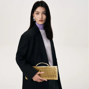 Jumping Deer Woven Clutch Purses for Women, Gold Clutch Formal Satchel Leather Evening Bag Shoulder Handbag, Gold