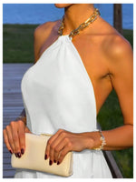 Load image into Gallery viewer, OYOANGLE Women's Sleeveless Chain Halter Maxi Dress Backless Elegant Flared Long Dresses White Large
