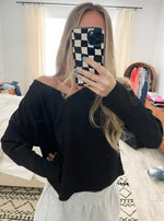Load image into Gallery viewer, Poetsky Women&#39;s Waffle Knit Cropped Top V Neck Long Sleeve Pullover Sweater Casual Solid Crop Sweatshirts Black M
