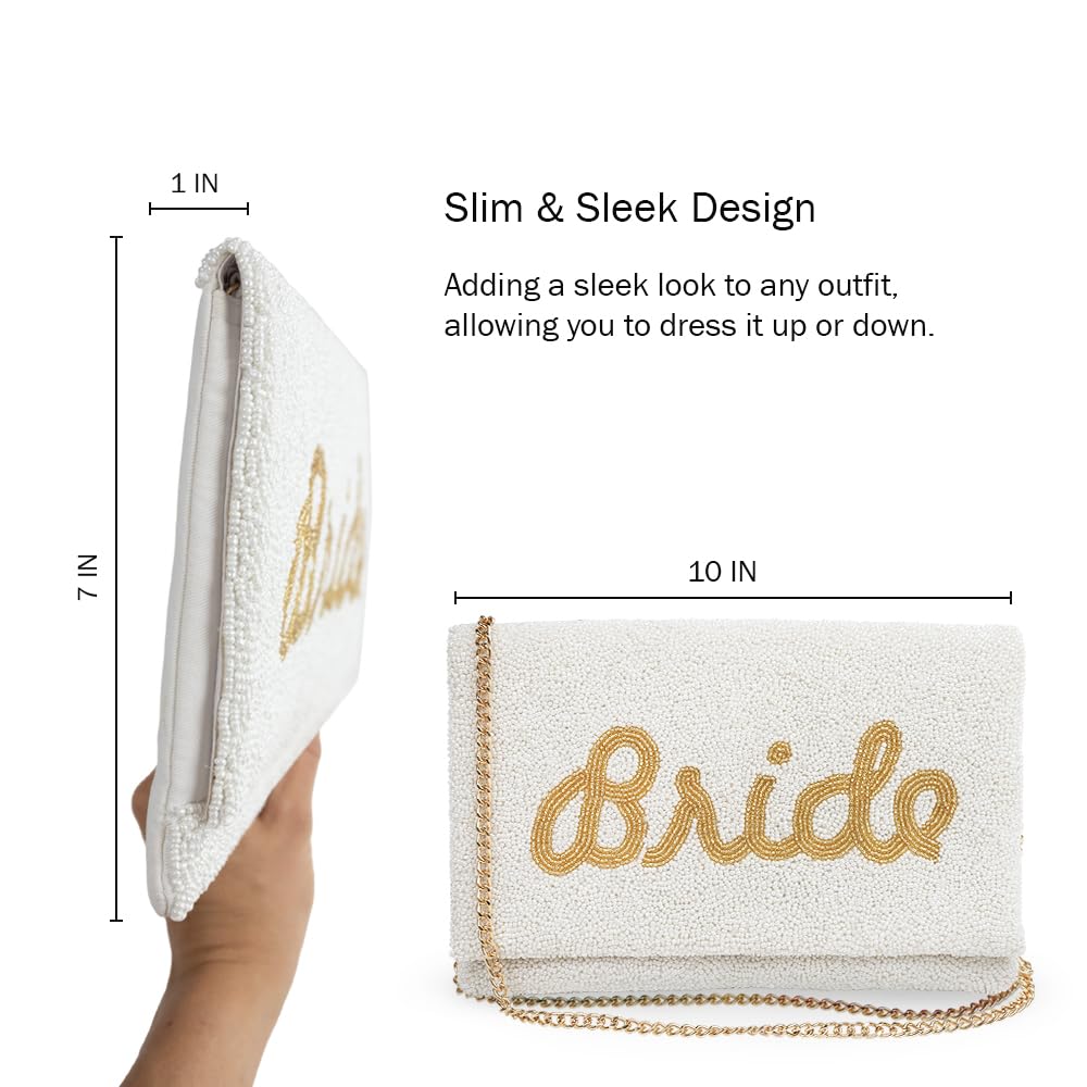 Pretty Robes BRIDE Clutch Purse for Wedding Day & Bachelorette Party,Bridal Purse, Gift for Bride To Be (Gold)