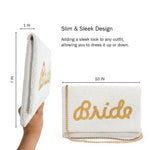 Load image into Gallery viewer, Pretty Robes BRIDE Clutch Purse for Wedding Day &amp; Bachelorette Party,Bridal Purse, Gift for Bride To Be (Gold)
