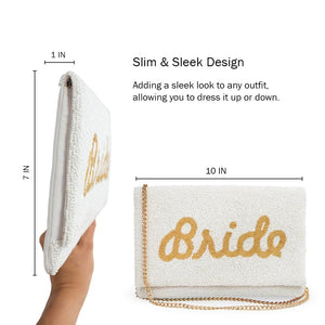 Pretty Robes BRIDE Clutch Purse for Wedding Day & Bachelorette Party,Bridal Purse, Gift for Bride To Be (Gold)