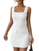 Load image into Gallery viewer, SANDERY Women's 2026 Summer Sleeveless Mini Dress Casual Square Neck Slim Fit Cocktail Party Short Dresses White
