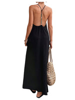 Load image into Gallery viewer, Verdusa Women's Backless Cami Dress Long Maxi Linen Dresses Summer Resort Wear Beach Outfits Sun Dress Black X-Small
