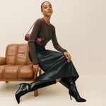 Load image into Gallery viewer, Adrizzlein Black Knee High Boots Women Pointed Toe Stiletto Tall Boots Sexy High Heel Long Boots Fashion Dress Shoes With Side Zipper Black Size 8.5
