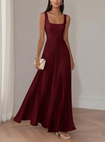 Load image into Gallery viewer, Wenlion Pleated Satin Wedding Guest Dress Maxi Aqua Square Neck Bridesmaid Dresses Long Spring Summer Formal A-Line Evening Party Gown 0
