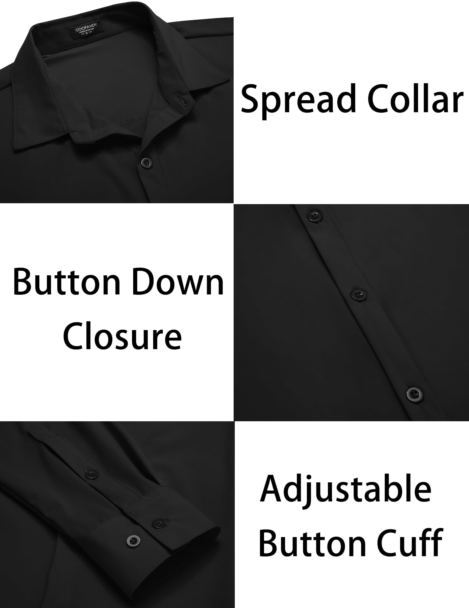 COOFANDY Men's Dress Shirts Wrinkle Free Slim Fit Dress Shirt Casual Button Down Shirt Black