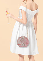 Load image into Gallery viewer, Covelin Women&#39;s Dollar Coin Handbag Rhinestone Purse Evening Clutch Bag Pink
