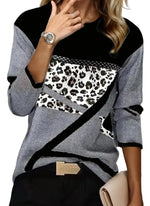 Load image into Gallery viewer, Women's Casual Color Block Print Long Sleeve Shirt Geometry Pullover Tops Crewneck Blouse Top Plus Size Black Leopard
