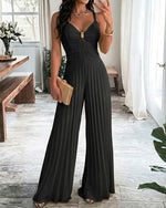 Load image into Gallery viewer, CHICME Women 2026 Sleeveless Deep V Sling Jumpsuit High Waist Pleated Jumpsuit Casual Beach Party Outfit with Lining-bk-L
