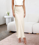 Load image into Gallery viewer, Outoshe Women&#39;s Satin High Waisted Maxi Skirts Hidden Elasticized Waistband A Line Long Skirt Beige
