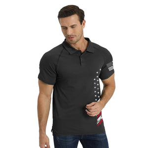 H HYFOL Short Sleeve Polo Shirts for Men Graphic Stretch Casual American Patriotic Raglan Golf Polos for Men(Black,3XL)