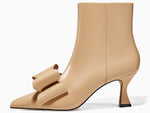 Load image into Gallery viewer, Coutgo Womens Low Kitten Heel Ankle Boots Rhinestone Bow Pointed Toe Side Zipper Dress Fall Booties Shoes, Khaki, Size 8
