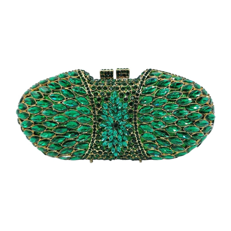 QMLGB Shining Women Rhinestone Clutch Diamond Purse Hollow Out Evening Handbag Party Clutch Bag for Wedding Prom, Emerald