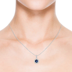 Angara Natural 1 Ct Blue Sapphire and 0.27 Ct Diamond Halo Pendant Necklace for Women in 14K White Gold (Grade-AA | Size-6mm) | September Birthstone, Birthday, Anniversary Jewelry Gift For Women
