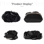 Load image into Gallery viewer, Little Floral Clutch Purse for Women - Elegant Rose Petal Evening Bag with Detachable Chain for Wedding, Gala, Prom, Black
