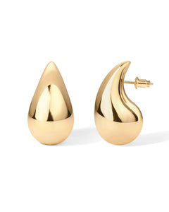 PAVOI 14K Gold Plated 925 Sterling Silver Post Teardrop Chunky Hoop Earrings - Lightweight Drop Yellow for Women - 22mm Designer Dupe Earrings
