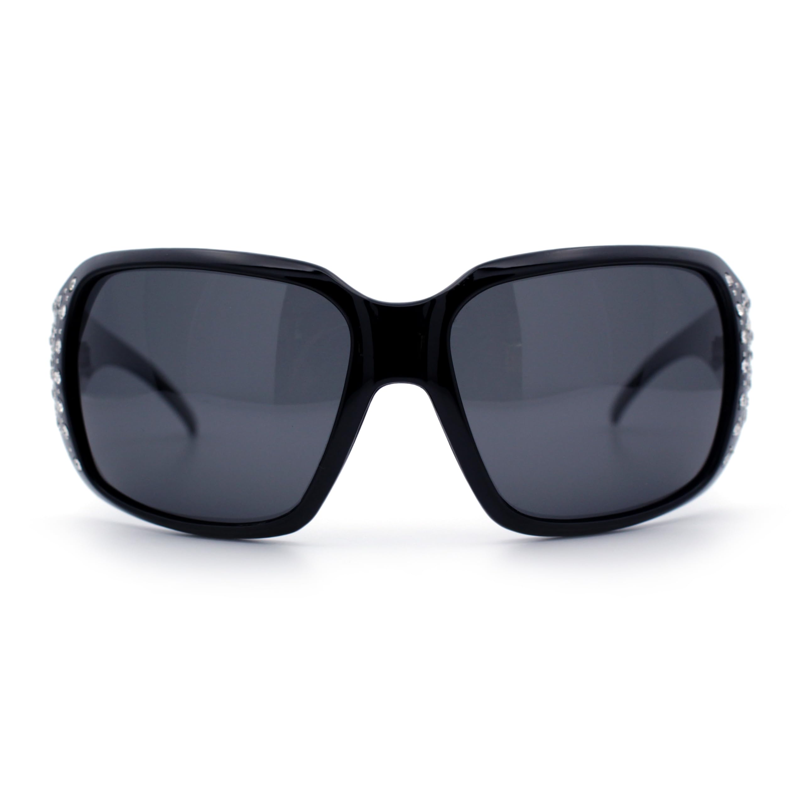SA106 Polarized Lens Oversize Rhinestone Bling Sparkling Womens Sunglasses All Black