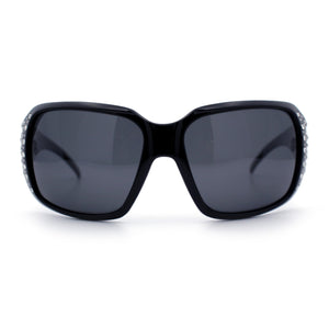 SA106 Polarized Lens Oversize Rhinestone Bling Sparkling Womens Sunglasses All Black
