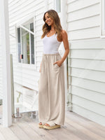Load image into Gallery viewer, LILLUSORY Linen Wide Leg Pants Womens Palazzo Flowy Beach Vacation 2025 Summer Spring Fashion Outfits Clothes Clothing Trendy Skirt Cruise High Waisted Bohemian Travel Trousers with Pockets Apricot
