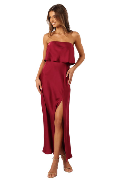 Petal & Pup Women's Vienna Strapless Midi Dress, Berry