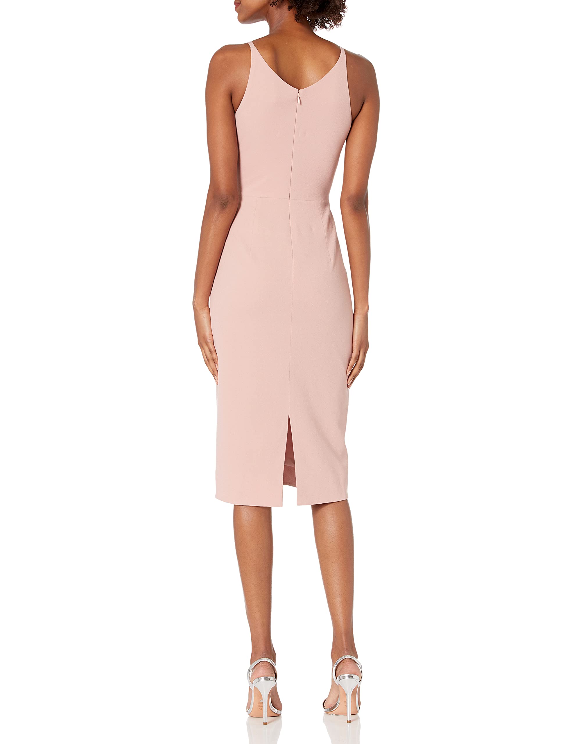 Dress the Population Women's LYLA Solid Sleeveless Fitted MIDI Sheath Dress Dress, Blush, M