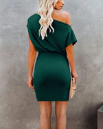 Load image into Gallery viewer, Ezbelle Women's Off The Shoulder Short Sleeve Ribbed Casual Summer Bodycon Party Batwing Mini Dress Blackish Green Medium
