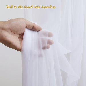 10×8ft White Tulle Curtain Backdrop with Lights String for Parites, Sheer Backdrop Curtain Drapes for Wedding Photo Baby Shower Photography Birthday Party