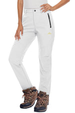 Load image into Gallery viewer, MAGCOMSEN Women's Fleece Lined Waterproof Insulated Softshell Pants Outdoor Snow Ski Pants Winter Warm Hiking Pants White S
