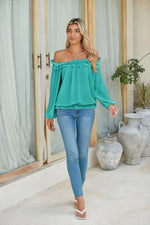 Load image into Gallery viewer, evnanic Women&#39;s Fall Shirts for Women Long Sleeve Off The Shoulder Tops for Women Casual Loose Flowy Blouses Clothes Lake Blue S
