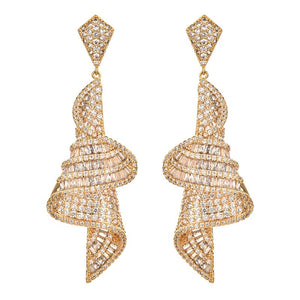 14K Gold Spiral Crystal Drop Earrings for Women,Sparkling Irregular Geometric Moissanite Long Dangle Earrings,Luxury Jewelry Gift for Her (Yellow Gold, 14K Gold)