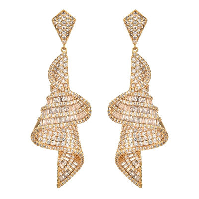 14K Gold Spiral Crystal Drop Earrings for Women,Sparkling Irregular Geometric Moissanite Long Dangle Earrings,Luxury Jewelry Gift for Her (Yellow Gold, 14K Gold)
